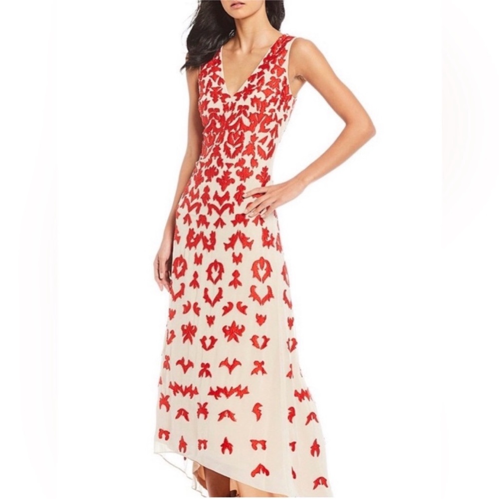 Gianni Bini Nude and Red Embroidered Slip Dress